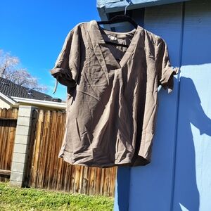 Lily White Brown V-Neck Blouse